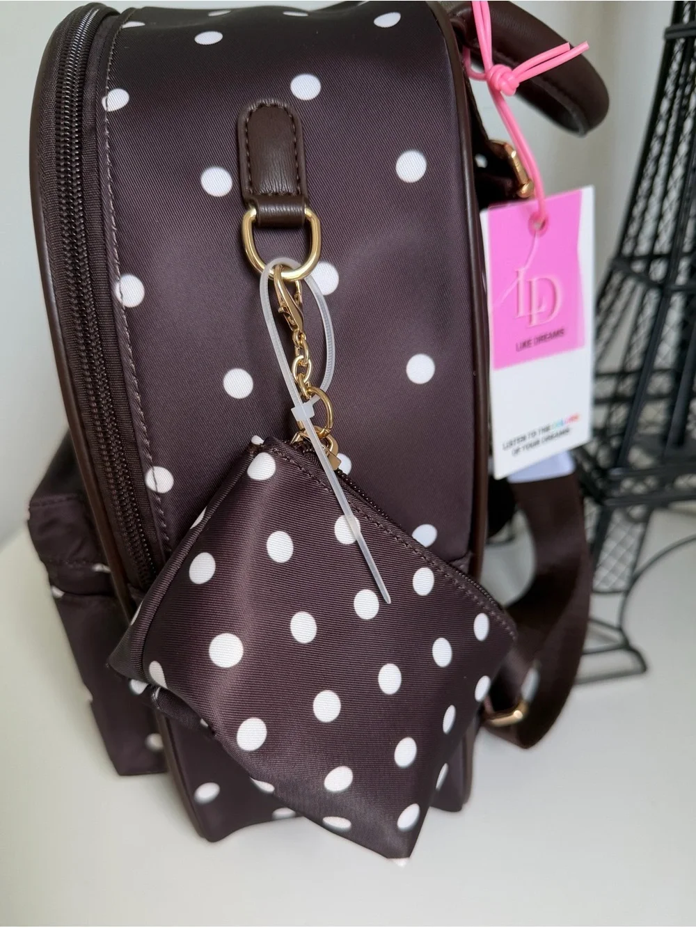 Polka Dot Backpack in Dark Plum with White Dots
